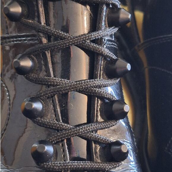 Doc Martens Church Stud Boots Size 8 Black Patent Leather Mid Top Evening Party - Picture 7 of 11